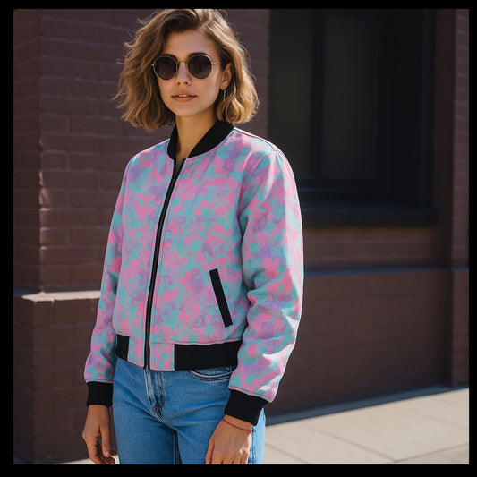 Graffiti Explosion Pink-Grunge Shabby Seamless Fleece Bomber Jacket – Urban Streetwear Style