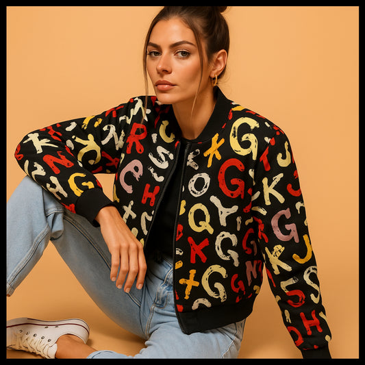 Graffiti Explosion Grunge Colored Letters Fleece Bomber Jacket – Bold Urban Streetwear