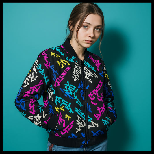 Graffiti Explosion Grunge Colored Fleece Bomber Jacket – Urban Streetwear Style