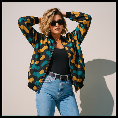 Jacksonville Jaguars Camo Fleece Bomber Jacket – Teal, Black and Gold NFL Streetwear