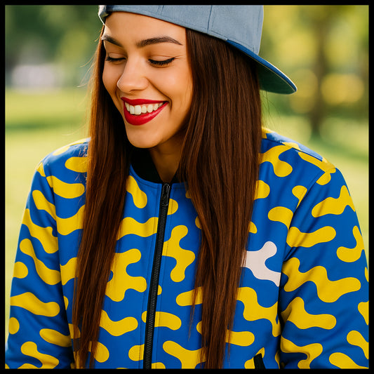 Los Angeles Chargers Camo Fleece Bomber Jacket – Powder Blue, Yellow and White NFL Streetwear