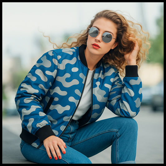 Detroit Lions Camo Fleece Bomber Jacket – Honolulu Blue, Silver and White NFL Streetwear