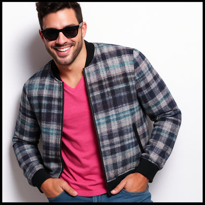 Gunn Modern – green, blue and black  modern look tartan Fleece Bomber Jacket