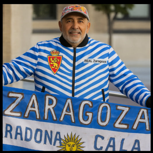 Chaqueta azul y blanca estilo Zubaz inspirada en Real Zaragoza – Moda deportiva única