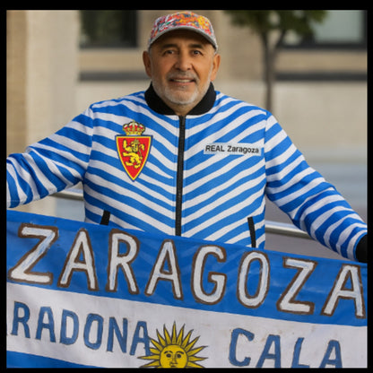 Chaqueta azul y blanca estilo Zubaz inspirada en Real Zaragoza – Moda deportiva única