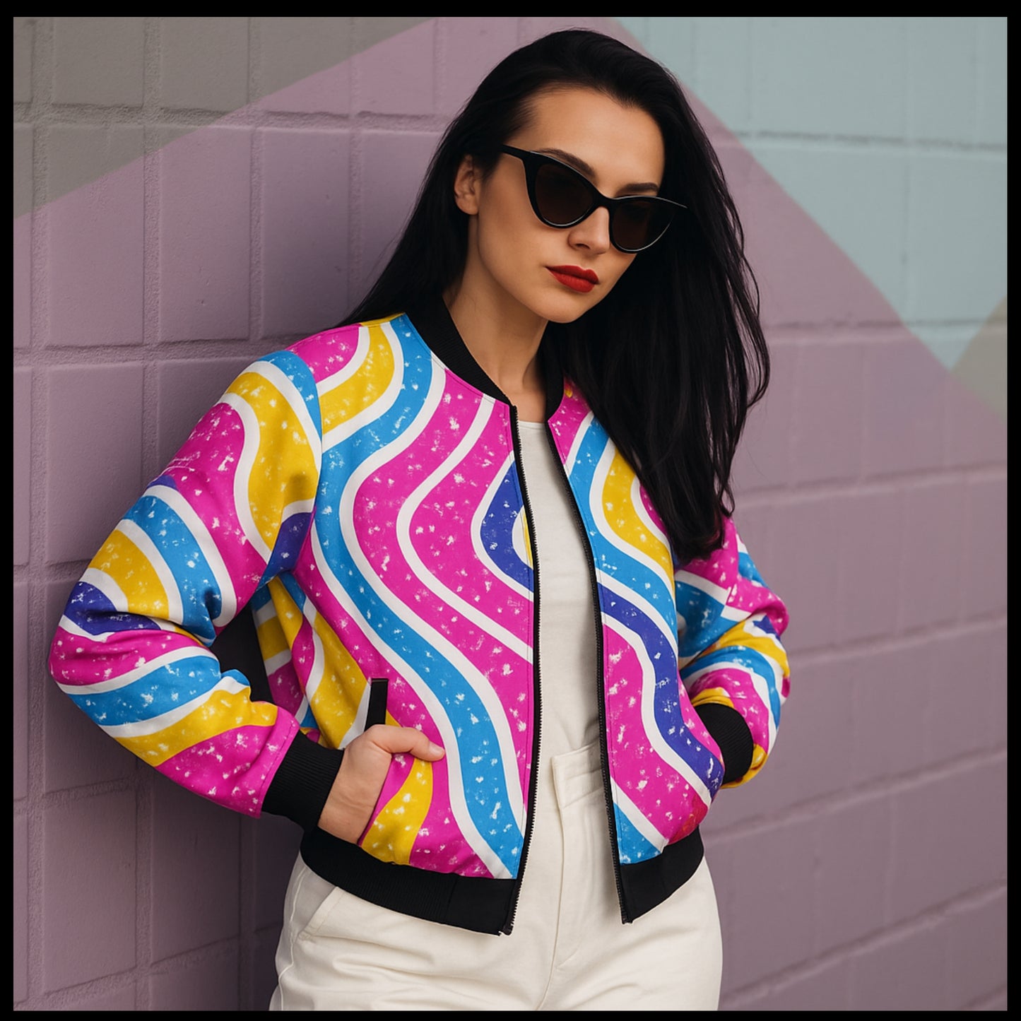 Spray Paint Drips Colorful Striped Fleece Bomber Jacket – Urban Streetwear with Graffiti Vibes