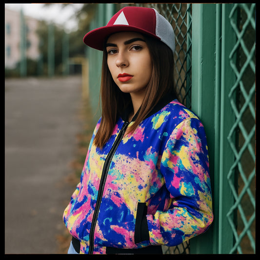 Graffiti Explosion Creative-Crayon Seamless Fleece Bomber Jacket – Urban Streetwear Energy