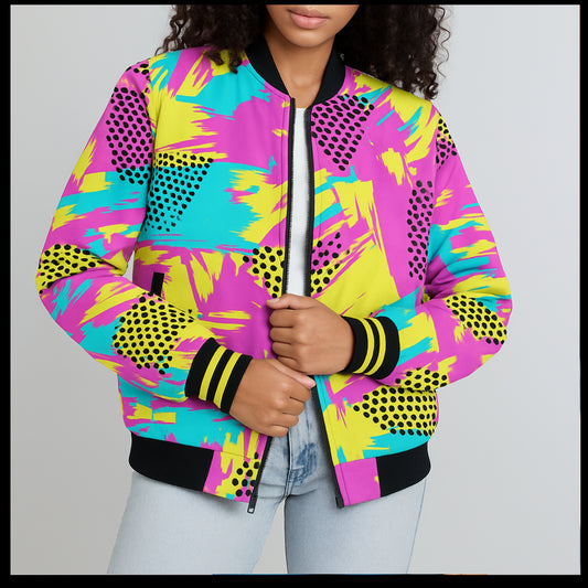 Graffiti Explosion colorful-seamless-pattern yellow pink green Fleece Bomber Jacket