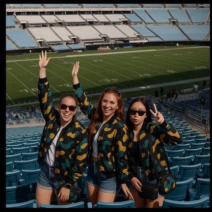 Jacksonville Jaguars Camo Fleece Bomber Jacket – Teal, Black and Gold NFL Streetwear